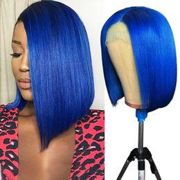 Straight Short Bob Wigs 99j Blue 613 Blonde 13x4 Lace Front Human Hair Wig Pink Green Straight Ombre Wigs