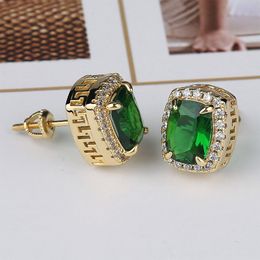 hip hop Colourful gemstone stud earrings womens bling iced out diamond red green blue gem ruby Emerald Earring
