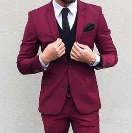 Fashion Red Slim Fit Groom Tuxedos Popular Groomsmen Mens Wedding Dress Excellent Man Jacket Blazer 3 Piece Suit(Jacket+Pants+Vest+Tie) 661