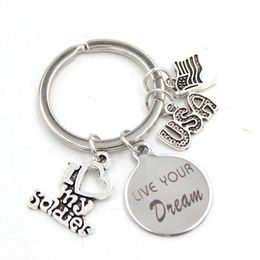 New Arrival Stainless Steel Key Chain Key Ring USA Flag I Love my Soldier Keychain Keyring Soldier Gifts for Men Women Jewelry288c