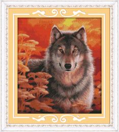 Autumn wolf animal Landscapes decor paintings ,Handmade Cross Stitch Craft Tools Embroidery Needlework sets counted print on canvas DMC 14CT /11CT