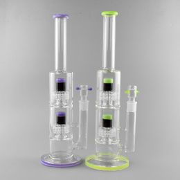 Light Green Recycler Hookah Bong: Two-Layer Showerhead Percolator, 15-Inch Glass Water Pipe with 18mm Female Joint