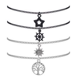 New Trendy Mens Fashion Silver Black Plated Star Strands Life Tree Charm Bracelet 4 PCS/Set