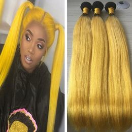 Ombre Human Hair Bundles Peruvian Straight Black and Yellow Virgin Hair Wefts