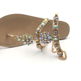 Hot Sale- Sandals Comfort Women Shoes Rhinestones Flat Sandals Slippers Ladies Shoes Woman Sandalie Plus Szie 44 12345678