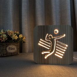 Playing Volleyball Shape Night Light Nordic Wooden LED Table Lamp for Bedroom Warm White USB Power Supply Bedside Night Lamp