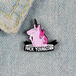 Animal Enamel Pin pink horse cute brooch raise hand Lapel Pin Personality text Badge Denim Jeans Cartoon fashion gift for women