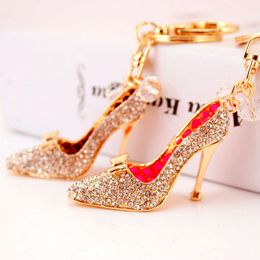 Creative diamond crystal high-heeled shoes car key chain Women's bag accessories key chain metal pendant small gift
