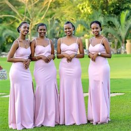 2020 African Pink Mermaid Bridesmaid Dresses Western Country Weddings Garden Maid of Honour Gowns Sexy Spaghetti Strap Maid Of Honour BM1917