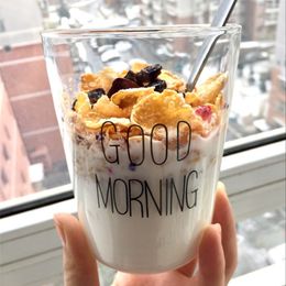 2 Pcs Lovely Glass Breakfast Cup Coffee Tea Milk Yogurt Mug Creative Good Morning Milk Mug Glass Tumbler Gifts 450ml