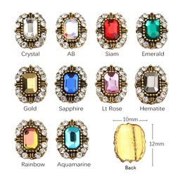 Hot sale 50Pcs/Lot Rectangle Metal Nail art Crystal Rhinestone 10X12mm Nail art decorations jewelry accessoires