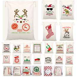 32Styles Christmas Gift Bags Canvas Drawstring Bag With Reindeers Santa Claus Sack Bags For kids Decoration XD22210