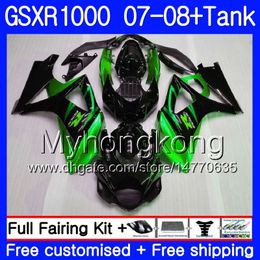 Kit+Tank For SUZUKI GSX R1000 GSXR-1000 GSXR 1000 2007 2008 301HM.59 GSX-R1000 Green black hot 07 08 Body K7 GSXR1000 07 08 Fairing 7Gifts