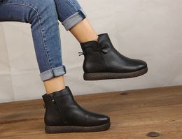 Hot Sale- flats handmade genuine leather winter women vintage quality old fashion ankle booties size35-40