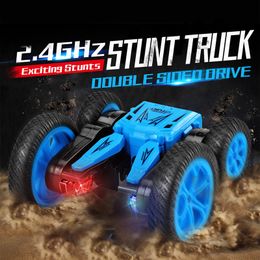 Remote-controlled rotary double-sided stunt car 2.4G with light dump truck children charge deformation toys