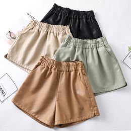 Sexy Hight Waist Elastic Wide Leg Biker Shorts Women PU Leather Indoor Plus Size Shorts Female Pocket Summer Chamber New