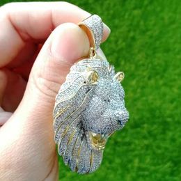 Fashion-lion head pendant necklaces for men luxury designer bling diamond lion pendants 18 gold plated animal zircon gold jewelry love gift