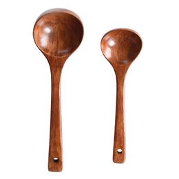 Soup spoon wooden large long handle hot pot porridge spoon kitchen special solid catering wood spoon big