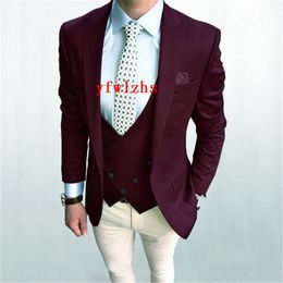 New Style One Button Handsome Peak Lapel Groom Tuxedos Men Suits Wedding/Prom/Dinner Best Man Blazer(Jacket+Pants+Tie+Vest) W198