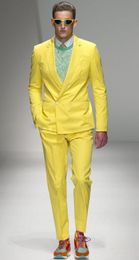 Yellow Groom Tuxedos Double-Breasted Men Wedding Tuxedos Notch Lapel Jacket Blazer Fashion Men Dinner/Darty Suit(Jacket+Pants+Tie) 1111