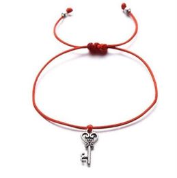 20pcs/lot Heart Key Charms Wish Bracelet for Lovers Lucky Red String charms Gift Lucky Red Cord Adjustable Bracelet DIY Jewellery