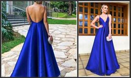 Sexy Royal Blue A Line Cheap Simple Prom Dresses Spaghetti Straps Floor Length Beading Formal Evening Party Gowns Vestidos ogstuff