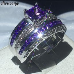 choucong Fashion Anniversary Wedding Band ring Set Princess cut Diamond Cz 10KT White gold filled Rings For Women men Jewellery