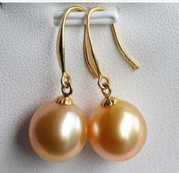 Huge Beautiful Round South Sea Purple pink Shell Pearl Hoop Earrings 14K GP gold