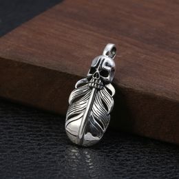 925 Sterling Silver Pendant Necklaces Skull Feather Antique Vintage Gothic Punk Hip-hop Handmade Designer Luxury Fine Jewelry Fashion Accessories Gifts