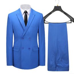 Popular Double-Breasted Groomsmen Peak Lapel Groom Tuxedos Groomsmen Best Man Suit Mens Wedding Suits Bridegroom (Jacket+Pants+Tie) B530