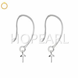 Sterling 925 Silver Simple Earring Hook with Bead Cap for Half Drilled Pearls Wholesale 10 Pairs