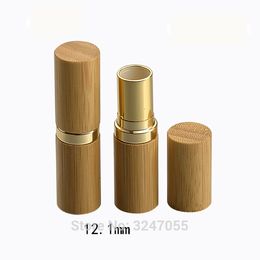 12.1mm Natural Bamboo Lipstick Tube, Portable Gold High GradeCosmetic Beauty Lip Balm Package, Professional Lip Rouge Container