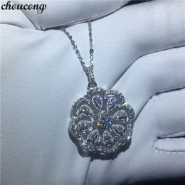 choucong Art Flower shape Pendants 5A Zircon Cz Real 925 Sterling silver Wedding Pendant with Necklace for women Bridal Jewellery