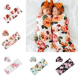 Europe Flowers Baby Muslin Swaddle Wrap Blanket Wraps Blankets Nursery Bedding Towelling Baby Infant Wrapped Cloth With Hat 15106