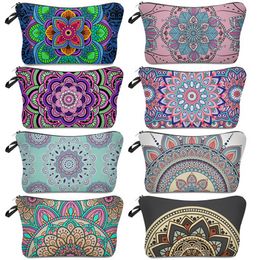 Bohemia Mandala Floral 3D Print Cosmetic Bags Women Travel Makeup Case Women Handbag Zipper Cosmetic Bag Flower Printed Bag