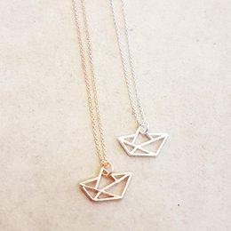 10PCS Origami Sailboat Necklace Navy Nautical Geometric Paper Sail Boat Ship Pendant Chain Necklaces for Women Ocean Beach Party Gifts