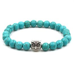 Hot Sale Fashion Wmomen And Men Charm Bracelet 8 Mm Owl Bracelet Jewellery Lava Volcanic Stone Turquoise Bracelet Christmas Gift