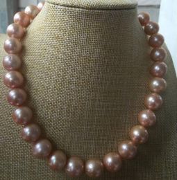 Free Shipping impressive 13-14kmm rose gold pearl necklace 18 inches 14k