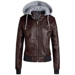 Women Slim leather Jacket Womens hoodies Winter Autumn Motorcycle Jacket Brown Outerwear faux leather PU 2019 Coat HOT#60