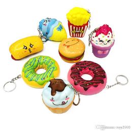 Cute Key Colorful Soft Kawaii Squishy Chain Straps Donuts Charms Cell Phone Straps Keychain Random Color Sent PU