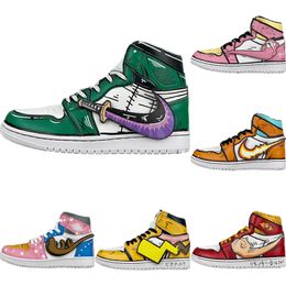 2020 Vintage 1 OG One Piece Graffiti en cuir haut Haut Skateboard Chaussures Fragment x original 1s Graffiti tampon en caoutchouc Chaussures de sport