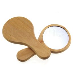 Natural Wood Mirror Wooden Hand Mirror Vintage 1PC Portable Compact Makeup Vanity Hand Held Mirror With Handle Espejo De Maquillaje De Madera Houten Handspiegel