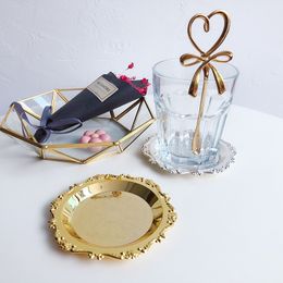 Silver Gold Metal Storage Tray Luxurious Round Fruit Dessert Plate Jewellery Candle Decorative Tray Tea Coffee Mug Small Pads Mats