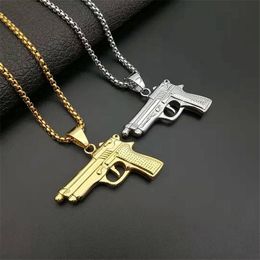 316L Stainless Steel Jewelry Nameplate Necklace For Men Gold Color M1911 Pistol Pendant With Cubic Zirconia Necklaces For Women