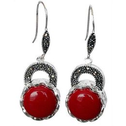 Fashion-Noble y elegante de la de la plata esterlina 925 DE Coral ROJO pendientes 14/5"