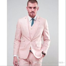 Latest Design Two Button Pink Groom Tuxedos Notch Lapel Groomsmen Best Man Mens Wedding Suits (Jacket+Pants+Vest+Tie) D:270