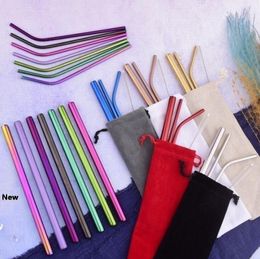 Stainless Steel Straw Set 12 Colors Metal Reusable Straight Bent Drinking Straw With Case Cleaning Brush 5pcs/set OOA7633-8