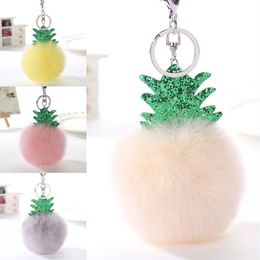 Creative Pineapples Keychain 8CM Key Holder WomenBag Pendant Cute Pompoms Keyring Key Chains Christmas Gifts 16 Styles