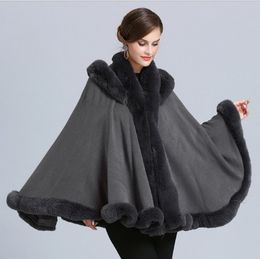 Female Faux fox fur solid Cape Poncho Cardigan Knitting lady shawl stole wraps Sweater #4142