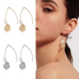 Wholesale- wound wire ball ear nail retro bird's nest Korean style exquisite elegant pearl earrings earrings